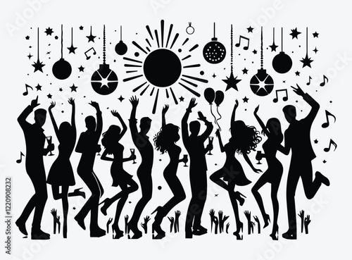 Party Silhouettes - Black and White Vector Art