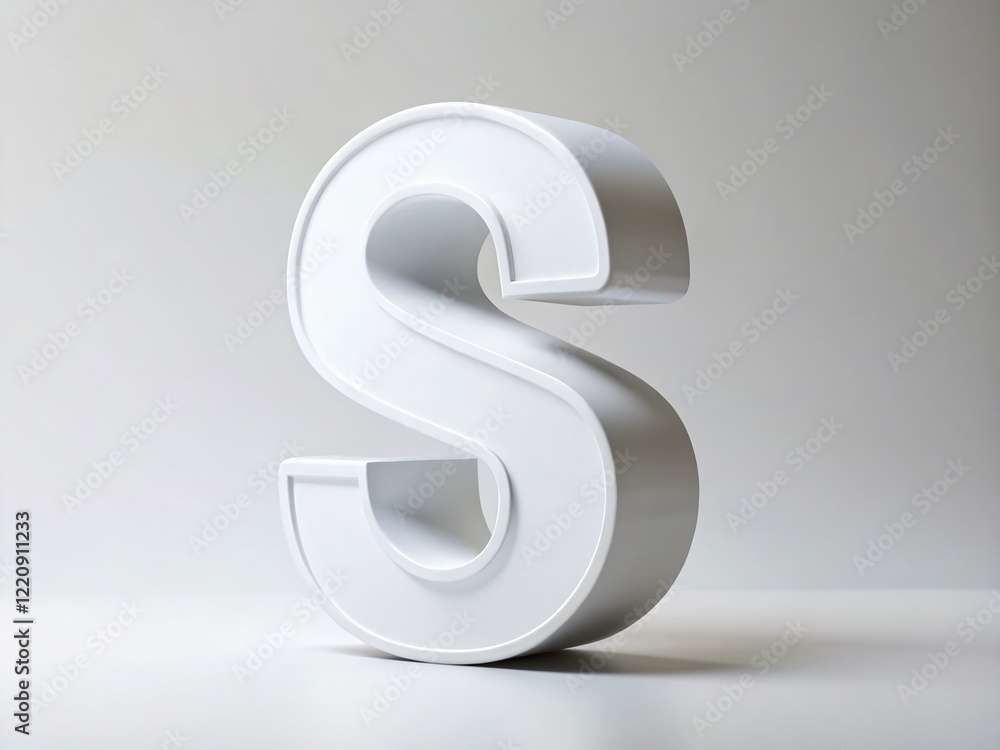Panoramic 3D White S Alphabet Letter, Clean Minimalist Design, Studio Shot Panoramic 3D White S Alphabet Letter, Clean Minimalist Design, Studio Shot