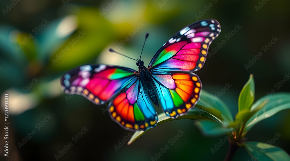 Fototapeta premium A Bright Butterfly in Nature, Colorful Wings in the Wild, Butterfly on a Leaf.