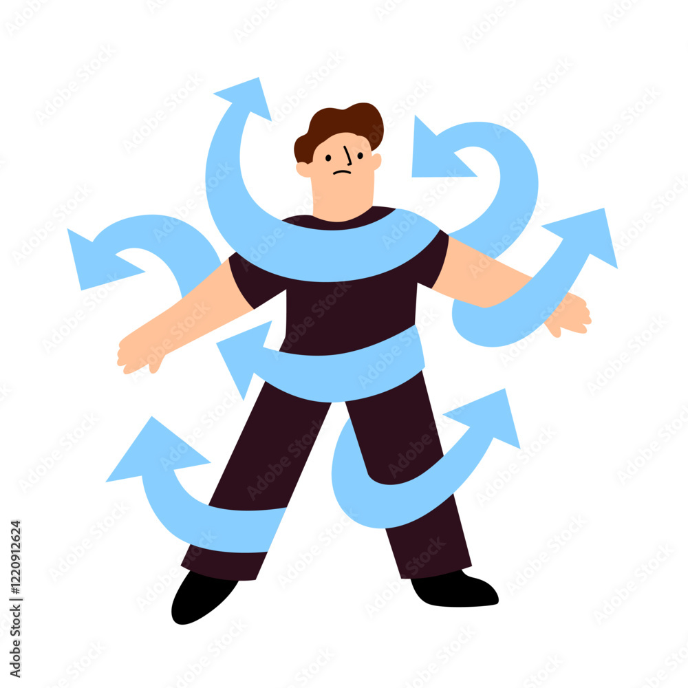 ADHD vector concept with male head in plenty of arrows in doubt. People suffering from ADHD isolated on white. Characters overcoming problems with various tasks, problems and arrows.
ADHD vector concept with male head in plenty of arrows in doubt. People suffering from ADHD isolated on white. Characters overcoming problems with various tasks, problems and arrows.