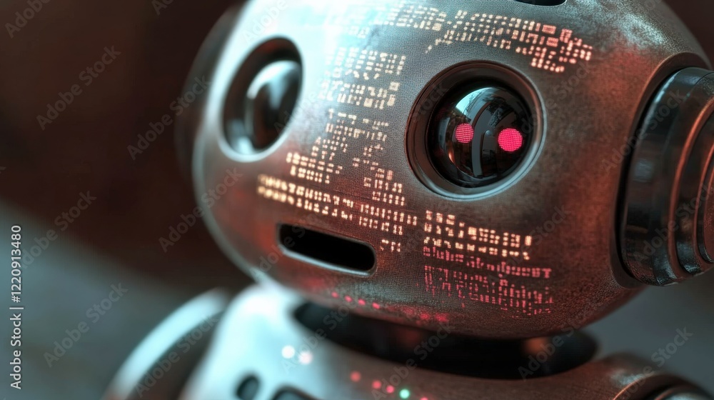Fototapeta premium Close-up of a futuristic robot with glowing eyes and digital patterns