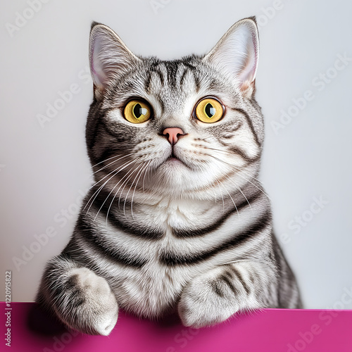 Adorable the American shorthair tabby breed 
 laying on the box  photo