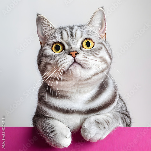 Adorable the American shorthair tabby breed 
 laying on the box  photo