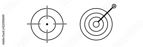 Target and aim icon set, crosshair, bullseye vector, precision, accuracy, and focus icon for aiming, archery, shooting, or navigation . 