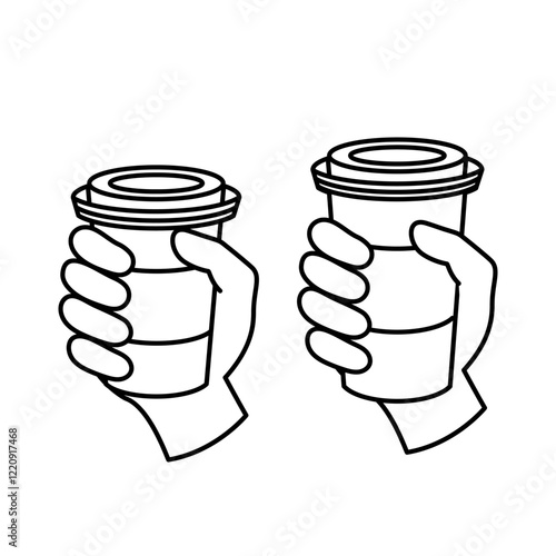 テイクアウトドリンクを持つ手の線画イラスト