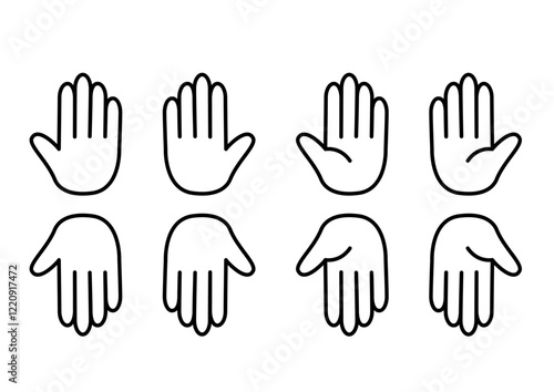 手のひらの白黒イラストセット