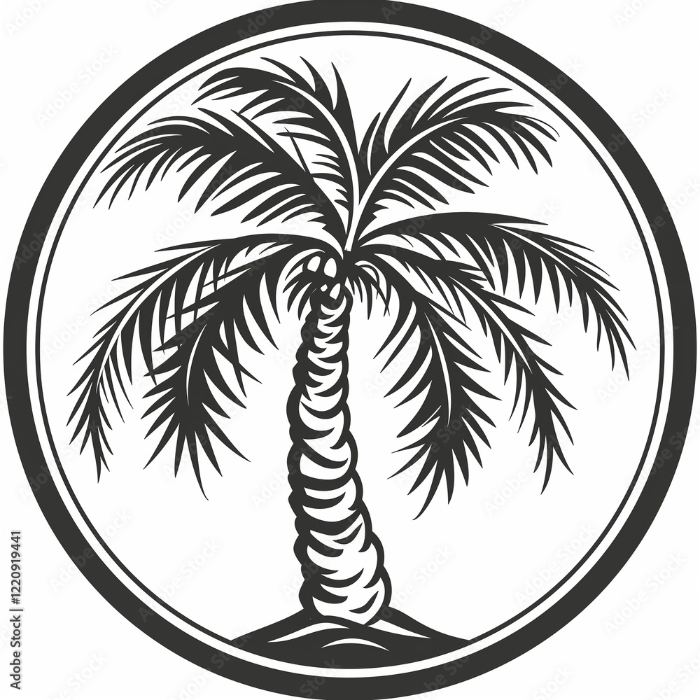 Obraz premium Stylized Palm Tree in a Circle Design