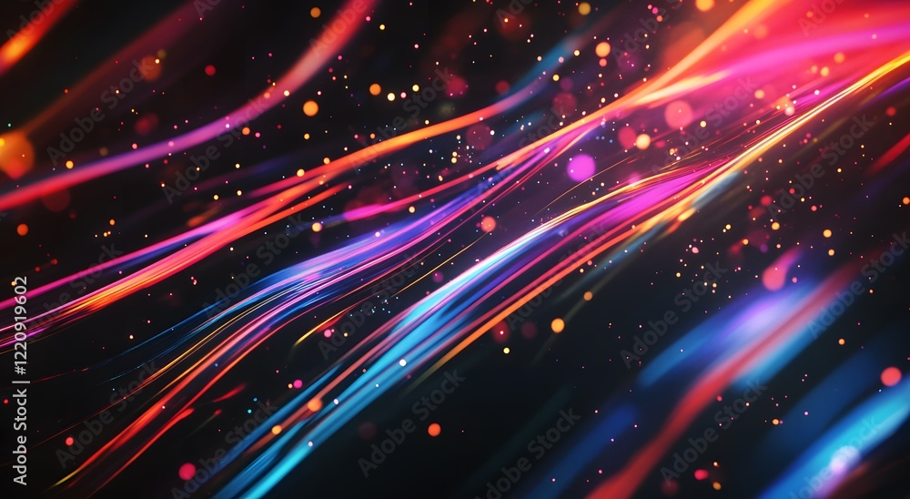 Fototapeta premium Abstract with colorful light waves on a dark background. Which represents advanced digital technology. And gives the idea of ​​exchanging information in fast time.