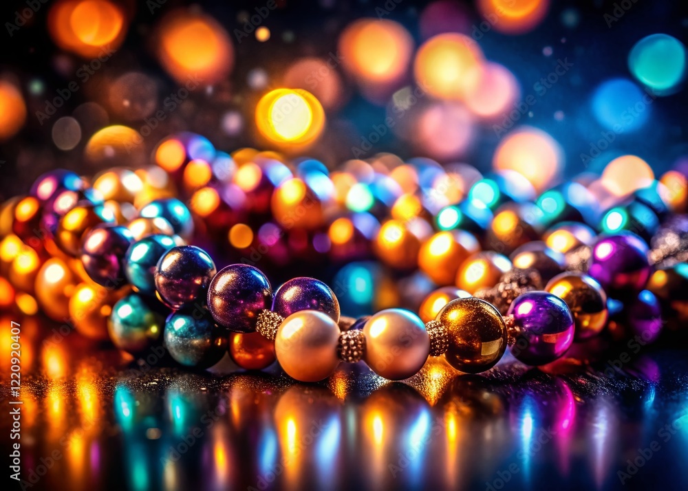 Elegant Fashion Beads in Low Light, Bokeh Background, Close-Up Jewelry Photography Elegant Fashion Beads in Low Light, Bokeh Background, Close-Up Jewelry Photography