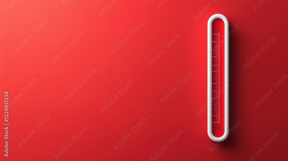 Minimalist thermometer design against a vibrant red background Minimalist thermometer design against a vibrant red background