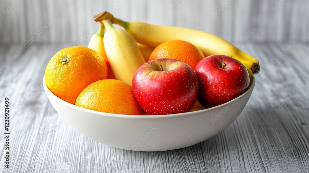 Fresh fruit bowl Apples, oranges, bananas on wooden table. Healthy eating concept, for recipe websites Fresh fruit bowl Apples, oranges, bananas on wooden table. Healthy eating concept, for recipe websites