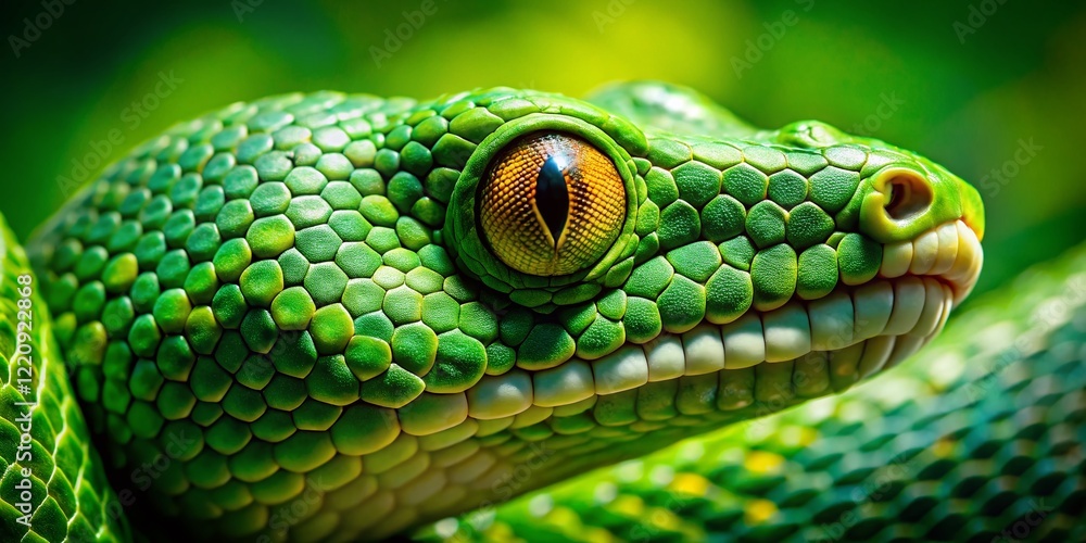 Fototapeta premium Emerald Green Snake Macro Photography: Scales, Eyes, and Details