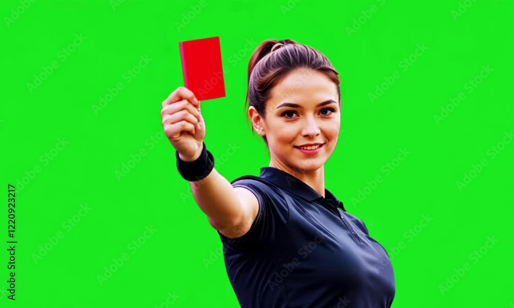 a beautiful female soccer referee showing red card on green screen a beautiful female soccer referee showing red card on green screen