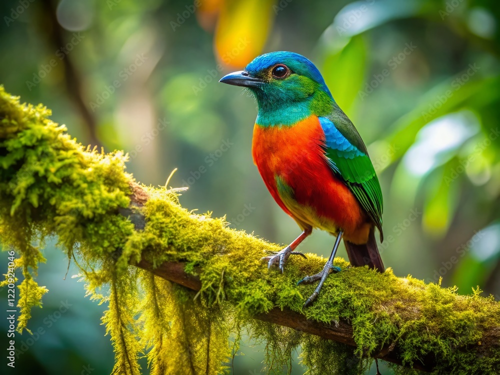 Fototapeta premium Endemic New Guinea Bird in Lush Rainforest Habitat - Architectural Photography