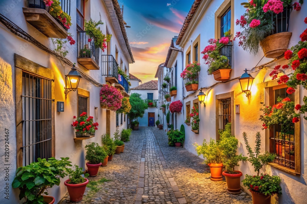 Fototapeta premium Panoramic View of Cordoba's Jewish Quarter, Andalusia, Spain - Charming Alleyways and Whitewashed Buildings