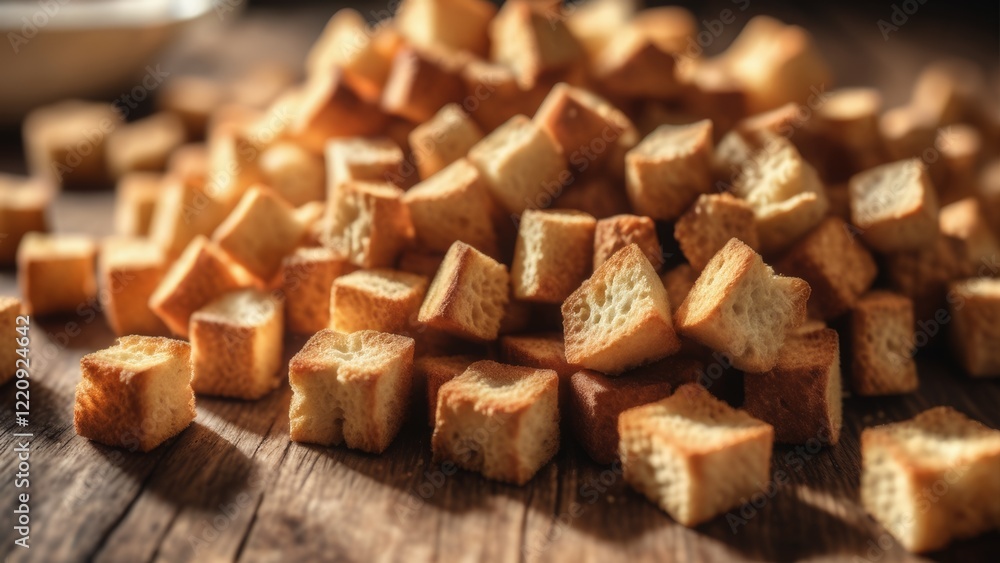 Croutons on the table. Kitchen Croutons on the table. Kitchen