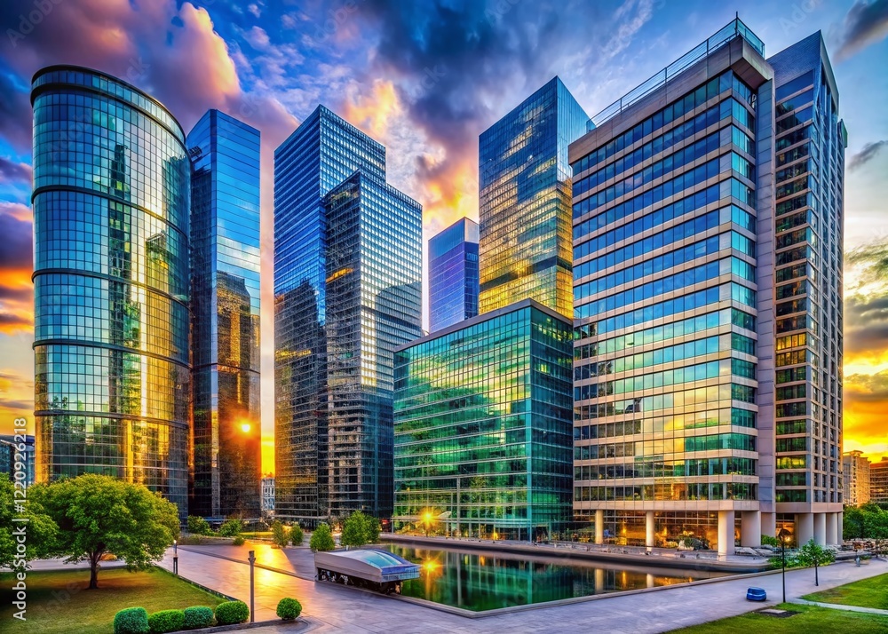 Fototapeta premium Panoramic View of Modern Business District Office Buildings