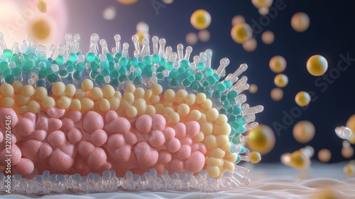 detailed illustration of cell membrane structure, showcasing lipid bilayers and molecular components, highlighting complexity of cellular biology photo