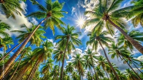 Wallpaper Mural Panoramic View of Palm Trees from Below: Tropical Paradise Torontodigital.ca