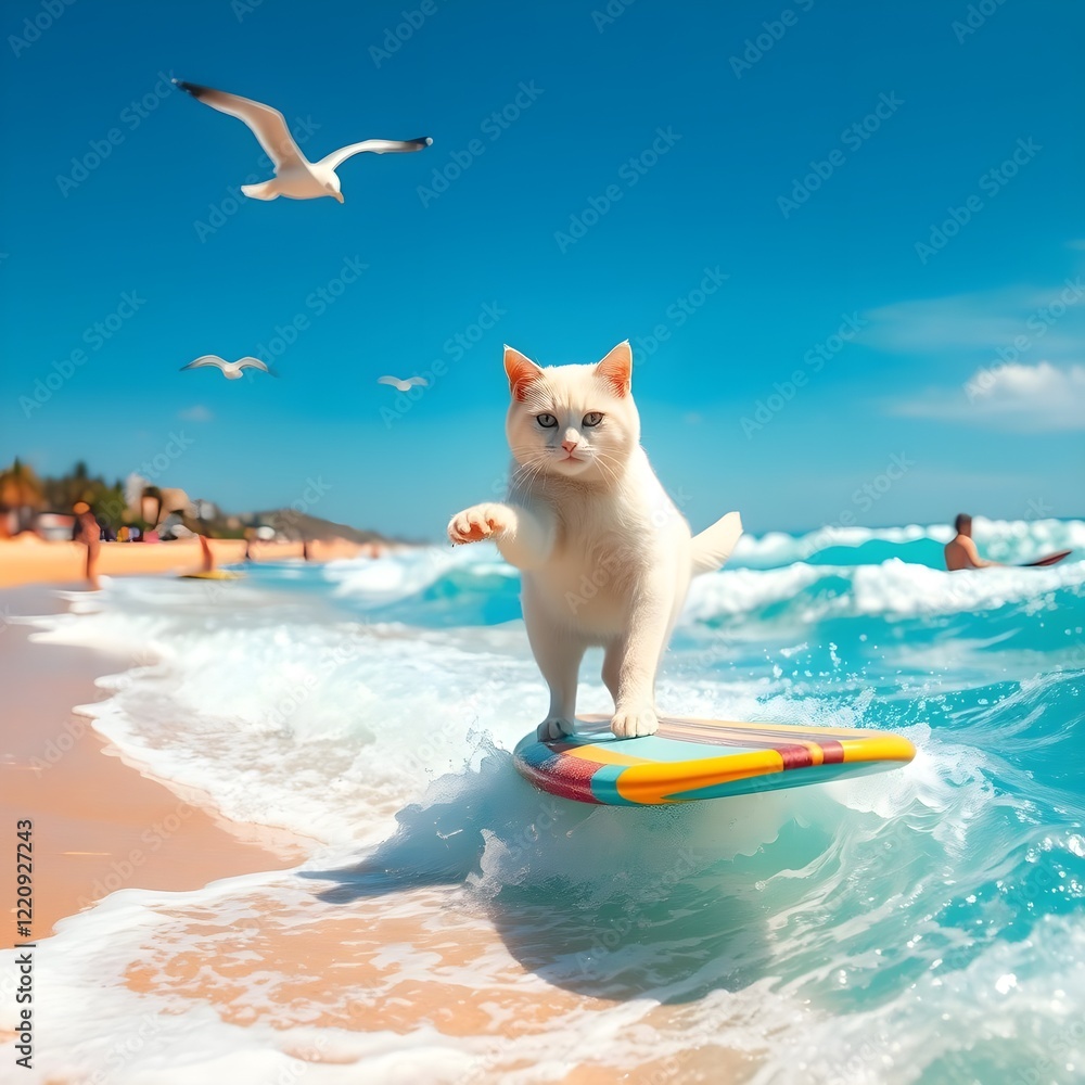 Obraz premium surfing white cat