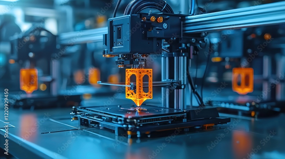 Advanced 3D Printer Manufacturing Orange Object Advanced 3D Printer Manufacturing Orange Object