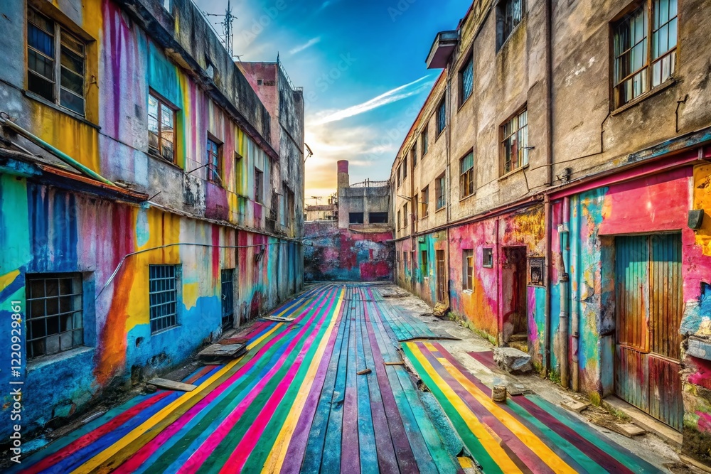 Fototapeta premium Pastel Grunge Stripes: Urban Exploration Dye Art Photography