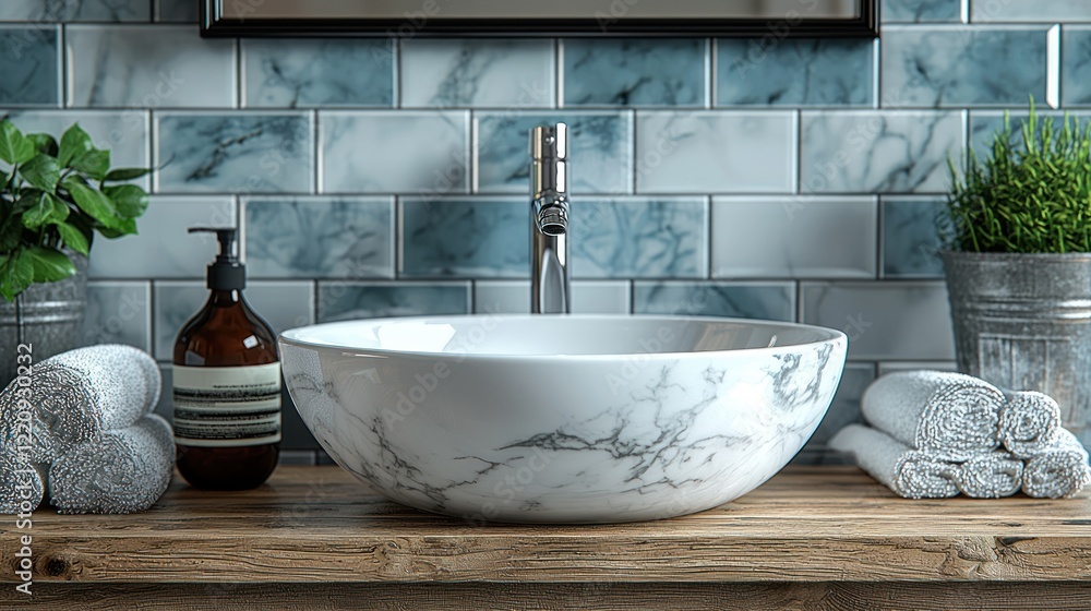 Modern Bathroom Sink with Marble Bowl and Rustic Accents Modern Bathroom Sink with Marble Bowl and Rustic Accents