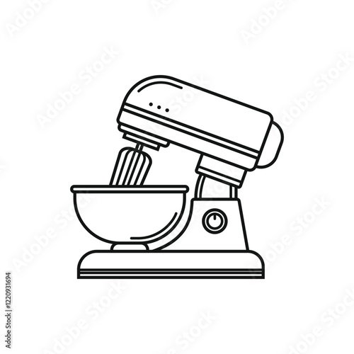 Electric stand mixer kitchen utensils outline illustration