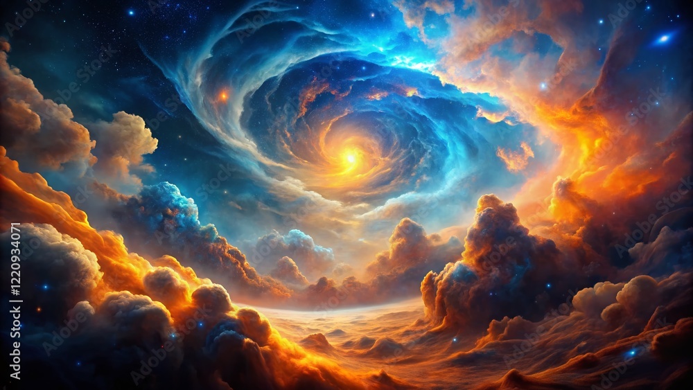 Glowing Nebula: Swirling Orange and Blue Cosmic Gas Clouds Glowing Nebula: Swirling Orange and Blue Cosmic Gas Clouds