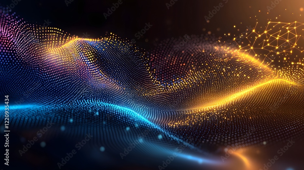 Futuristic digital abstract 3D background with glowing geometric shapes lines and particles representing technological processes network connectivity and data storage Ample copy space for text Futuristic digital abstract 3D background with glowing geometric shapes lines and particles representing technological processes network connectivity and data storage Ample copy space for text