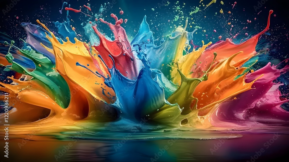 Fototapeta premium Vibrant and Dynamic Abstract Paint Splash Blending Seamlessly to Create a Lively and Energetic Visual Composition Perfect for Modern Design Aesthetics and Digital Art Backgrounds