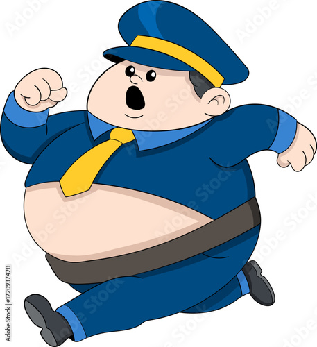 Overweight Policeman Struggling to Run Cartoon Illustration