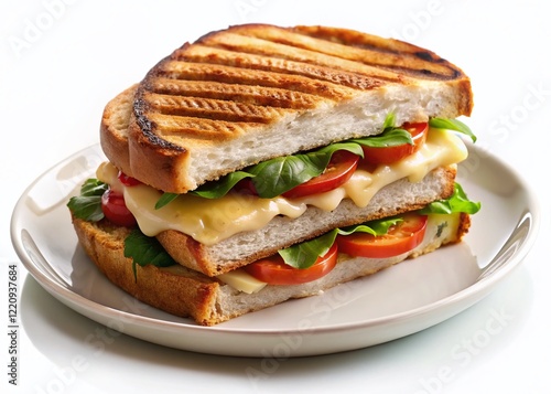 Grilled Turkey Panini on White Background: Delicious Lunch Food Stock Photo photo