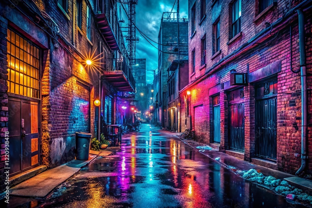 Fototapeta premium Grunge Night Cityscape: Urban Decay and Moody Lighting Stock Photo