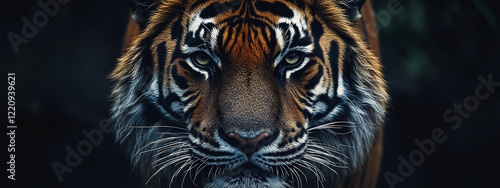 Intense Gaze of a Majestic Tiger with Bold Stripes and Sharp Focus photo