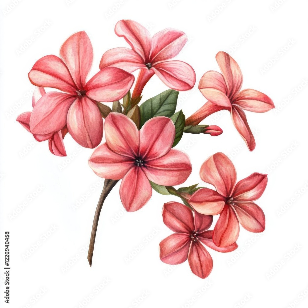 Fototapeta premium A bouvardia flower, starshaped blossoms, watercolor style, isolated on white background,