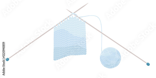 knitted wool on white background with knitting needles for knitting warm clothes and hobbies needlework