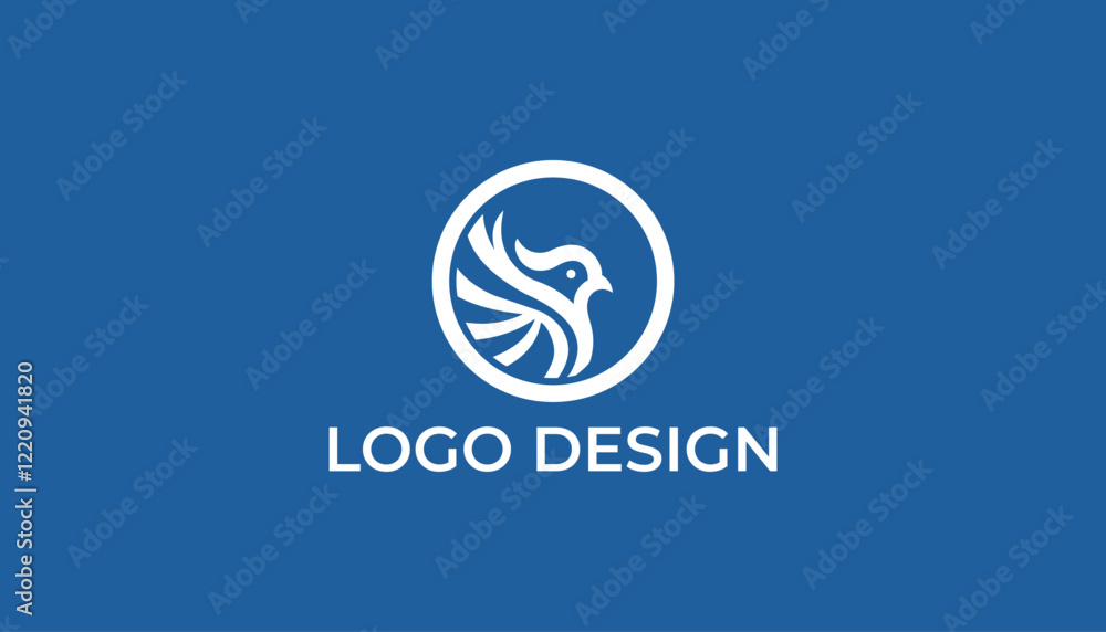Minimalist and modern bird logo design with blue background Minimalist and modern bird logo design with blue background