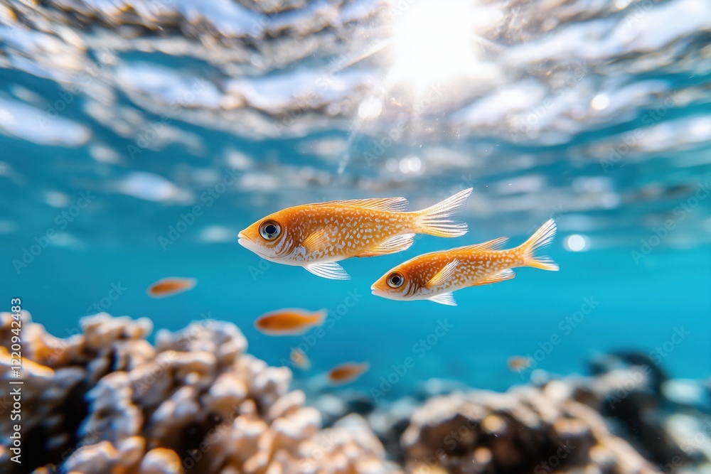 Fototapeta premium Unterwasserwelt mit tropischen Fischen und Korallenriffen in klarem, blauem Wasser