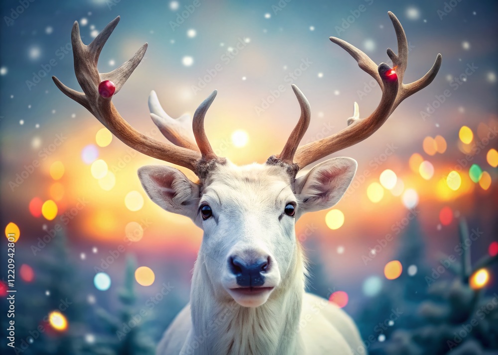 Hilarious White Reindeer Christmas Stock Photo: Funny Festive Animal Image with Copy Space
