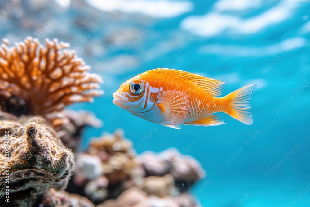 Fototapeta premium Unterwasserwelt mit tropischen Fischen und Korallenriffen in klarem, blauem Wasser