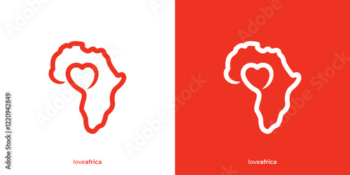 Simple Love Africa Logo. Africa Map and Love Graphic Icons. Care Africa Logo Design Template.