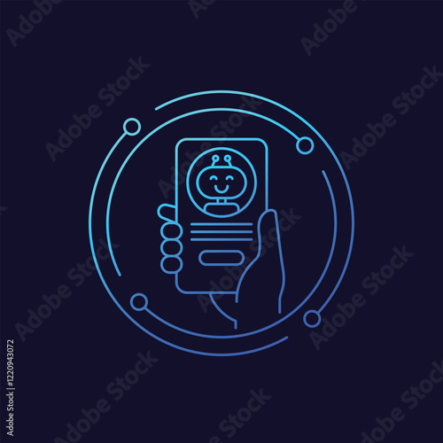 AI chat bot in a phone icon, linear design