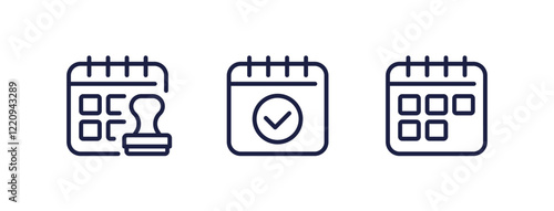 calendar and stamp line icons on white