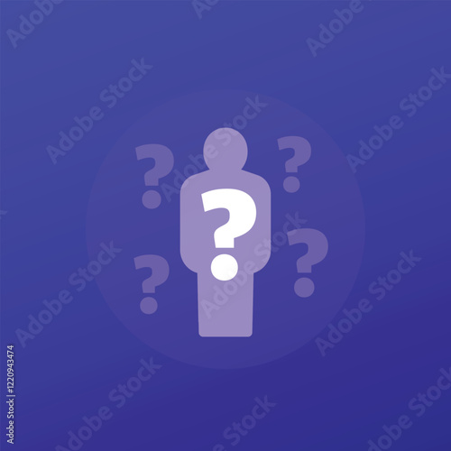 Confusion and uncertainty icon with a person, transparent design