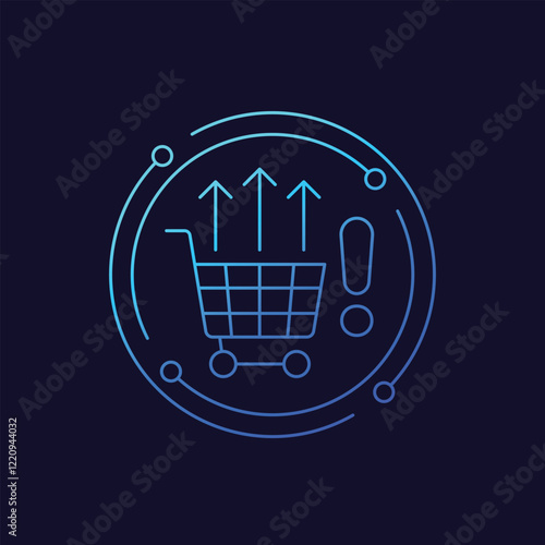 overconsumption icon with a shopping cart, linear vector design