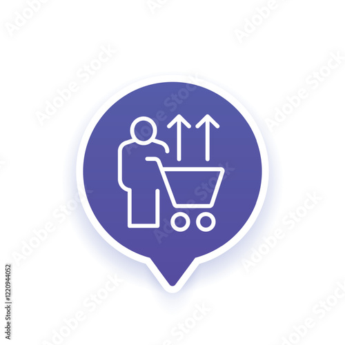 overconsumption line icon with shopping cart and person