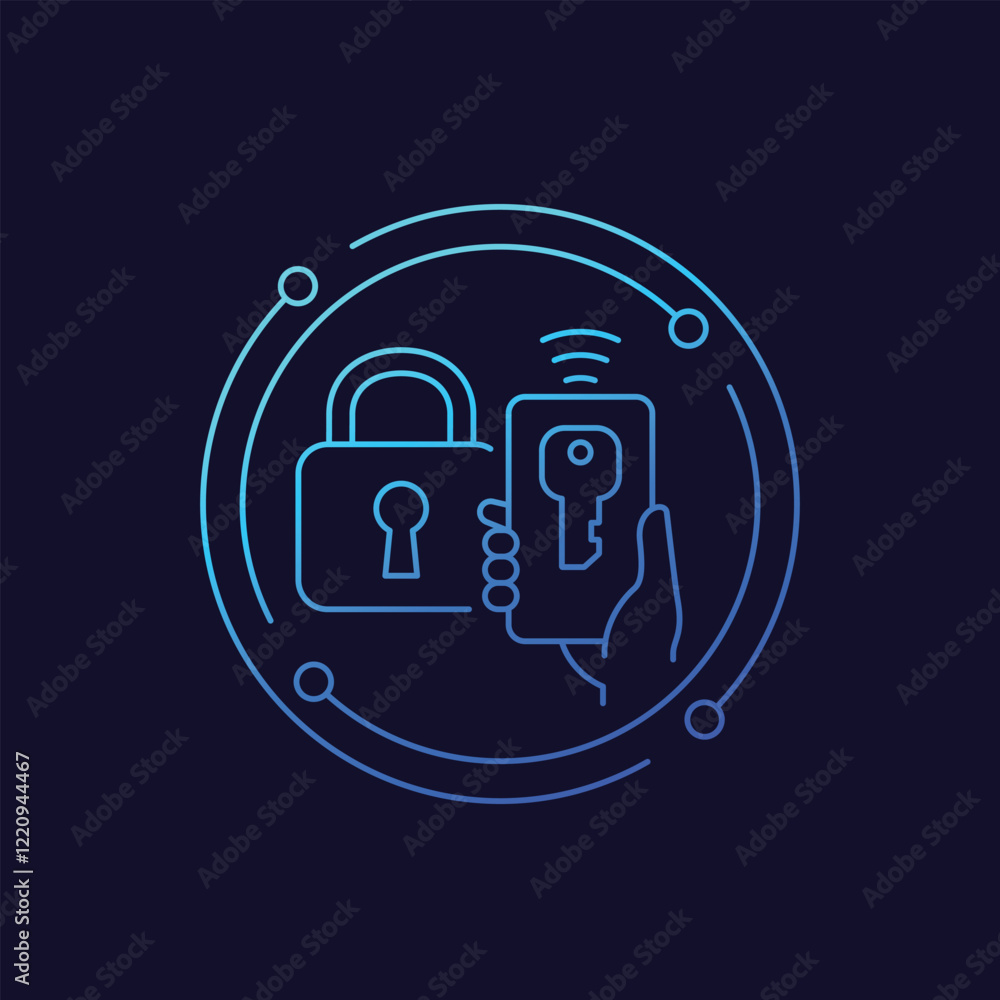 smart lock icon with phone in hand, linear design smart lock icon with phone in hand, linear design