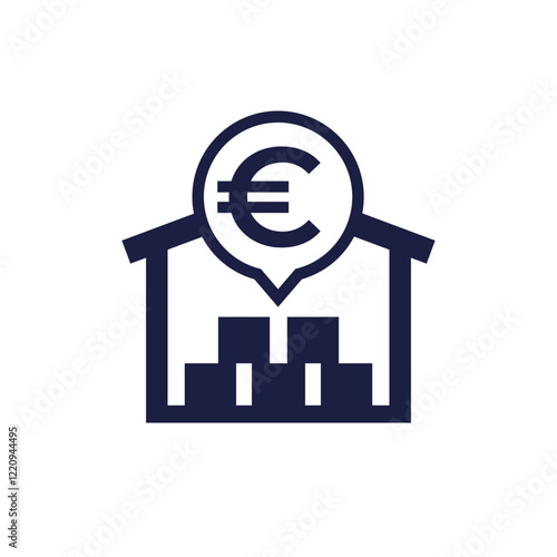 Storage costs icon with warehouse and euro