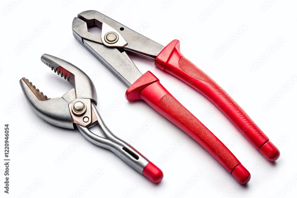 Red Rubber Grip Adjustable Pliers, Water Pump Pliers, Work Tool on White Background - Stock Photo Red Rubber Grip Adjustable Pliers, Water Pump Pliers, Work Tool on White Background - Stock Photo